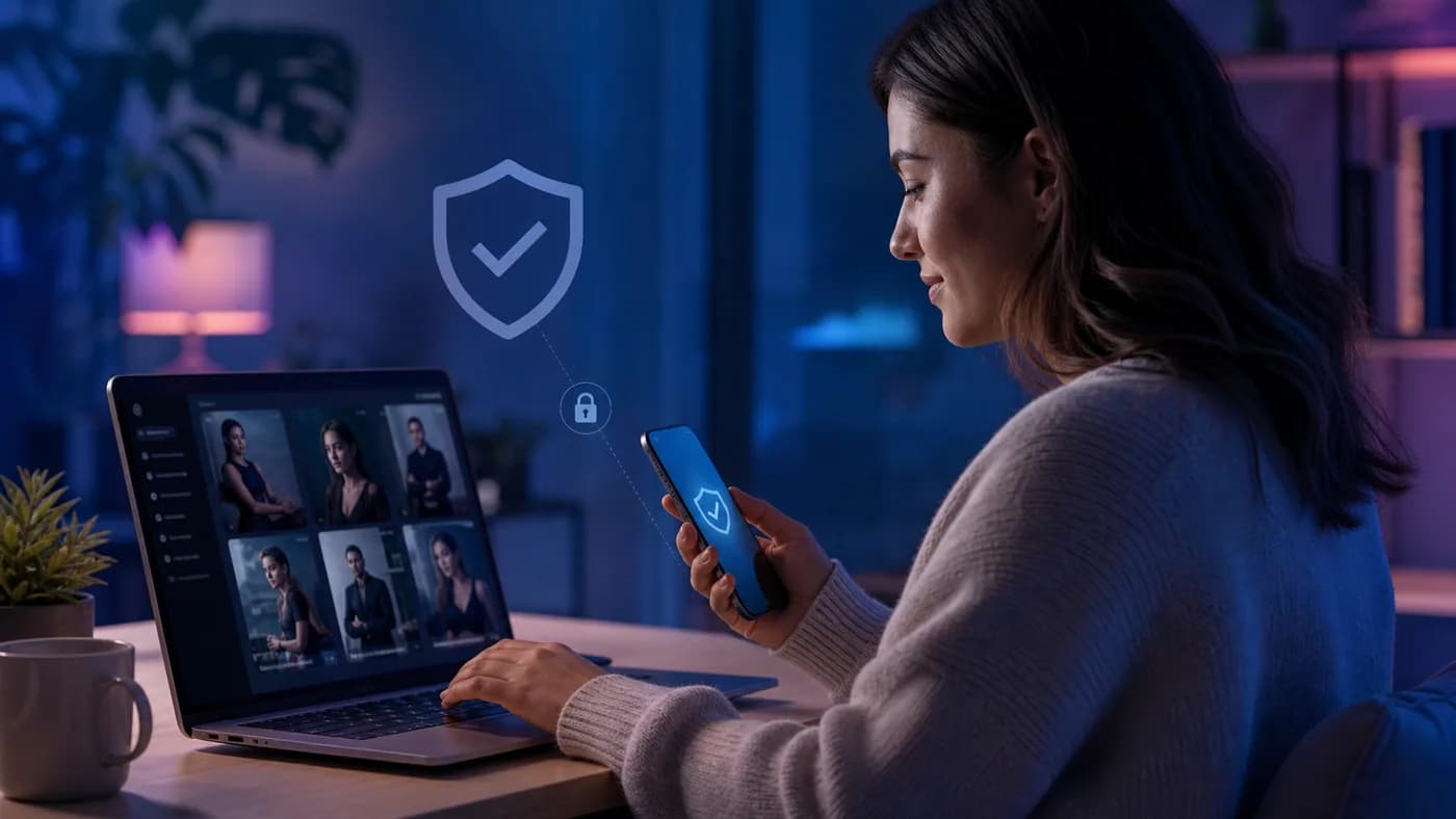 Visitor checking verified profile links while browsing creators safely