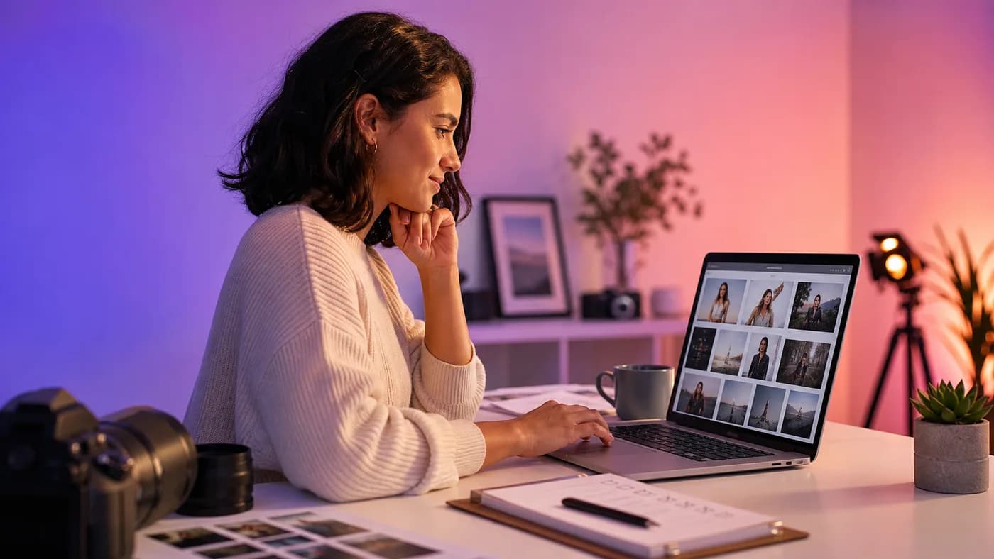 Creator selecting portfolio images while preparing a profile submission